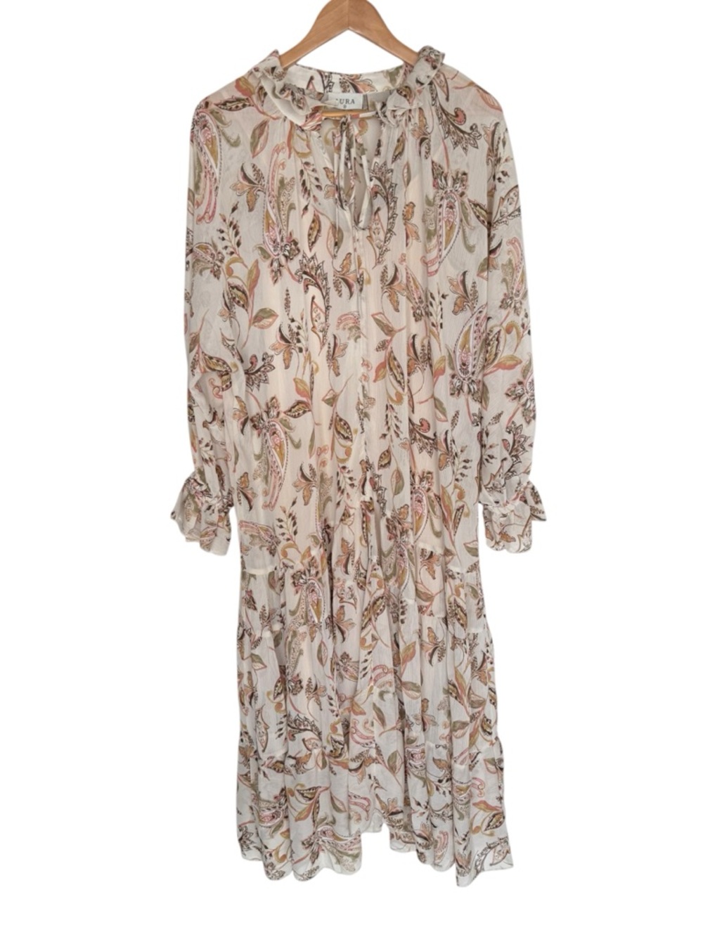 AURA floral paisley boho maxi dress ruffle sleeve collar drop  SMALL